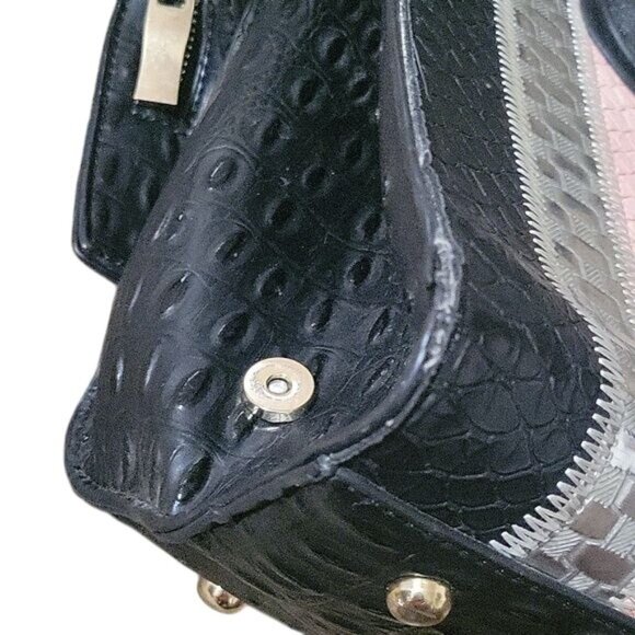 Black & Multicolor Textured Faux Leather Crossbody & Satchel Set With Zipper & M - Picture 8 of 9